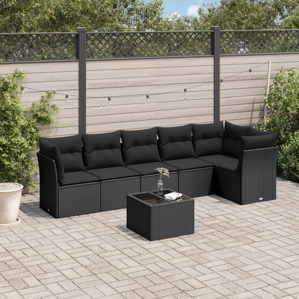 Set Divani da Giardino con Cuscini 7pz Nero Polyrattan | homemem39
