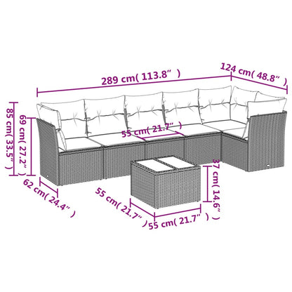 Set Divani da Giardino 7 pz con Cuscini Beige in Polyrattan