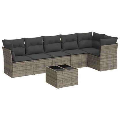 Set Divani da Giardino 7 pz con Cuscini Grigio in Polyrattan