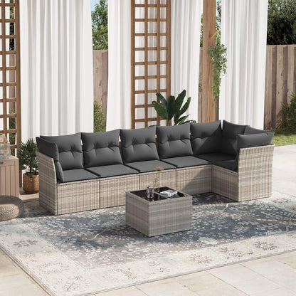 Set Divani da Giardino 7pz con Cuscini Grigio Chiaro Polyrattan - homemem39