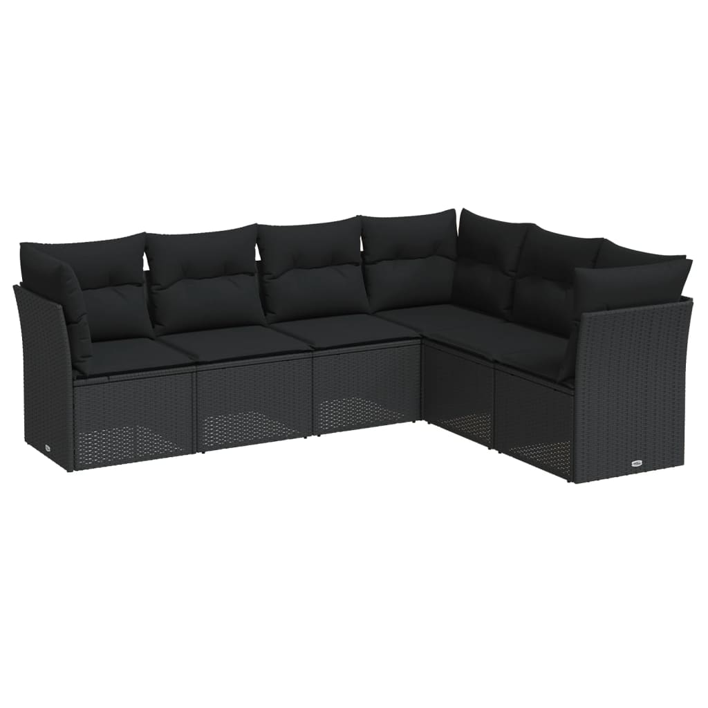 Set Divano da Giardino 6 pz con Cuscini Nero in Polyrattan | homemem39