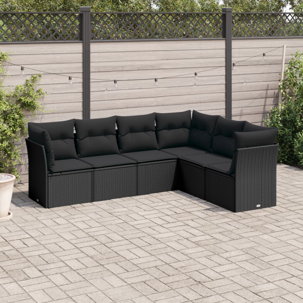 Set Divano da Giardino 6 pz con Cuscini Nero in Polyrattan | homemem39