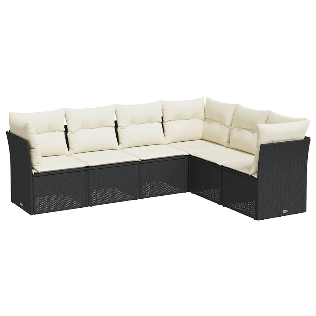 Set Divano da Giardino 6 pz con Cuscini Nero in Polyrattan