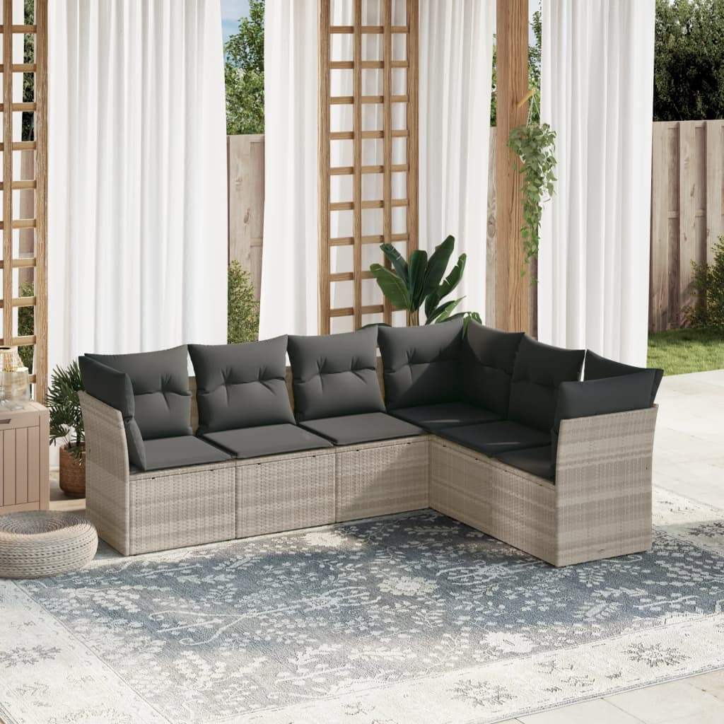 Set Divano da Giardino 6pz con Cuscini Grigio Chiaro Polyrattan - homemem39