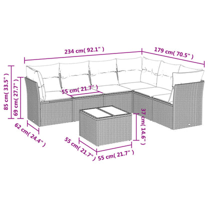 Set Divani da Giardino 7 pz con Cuscini Beige in Polyrattan