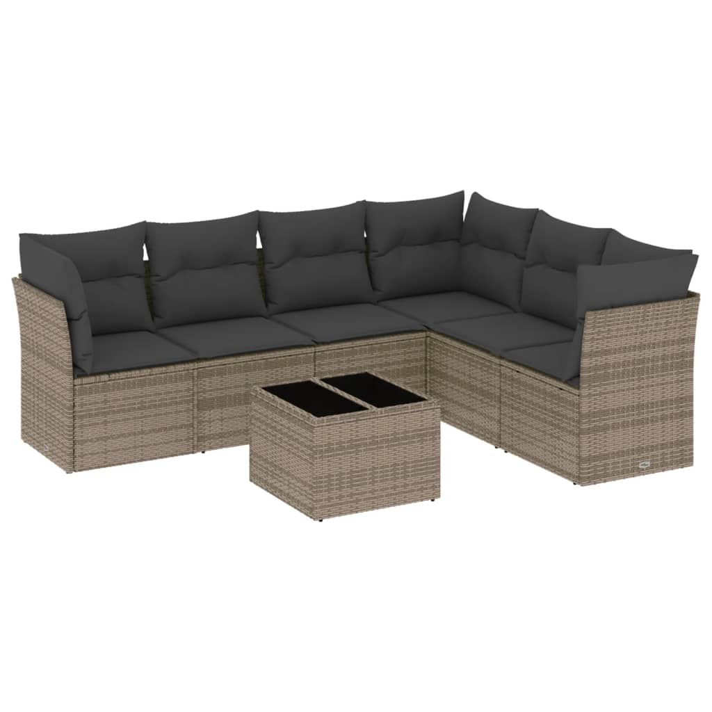 Set Divani da Giardino 7 pz con Cuscini Grigio in Polyrattan