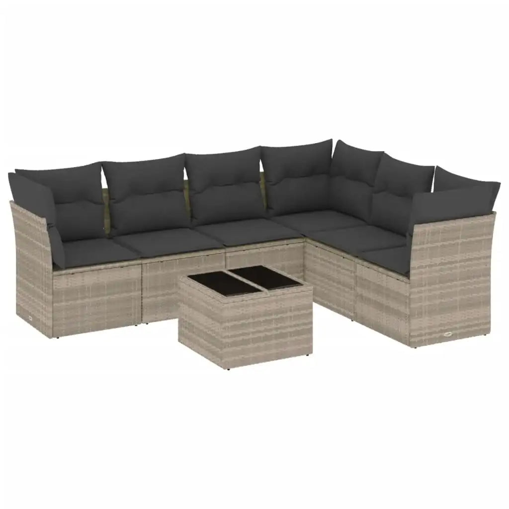 Set Divani da Giardino 7pz con Cuscini Grigio Chiaro Polyrattan - homemem39