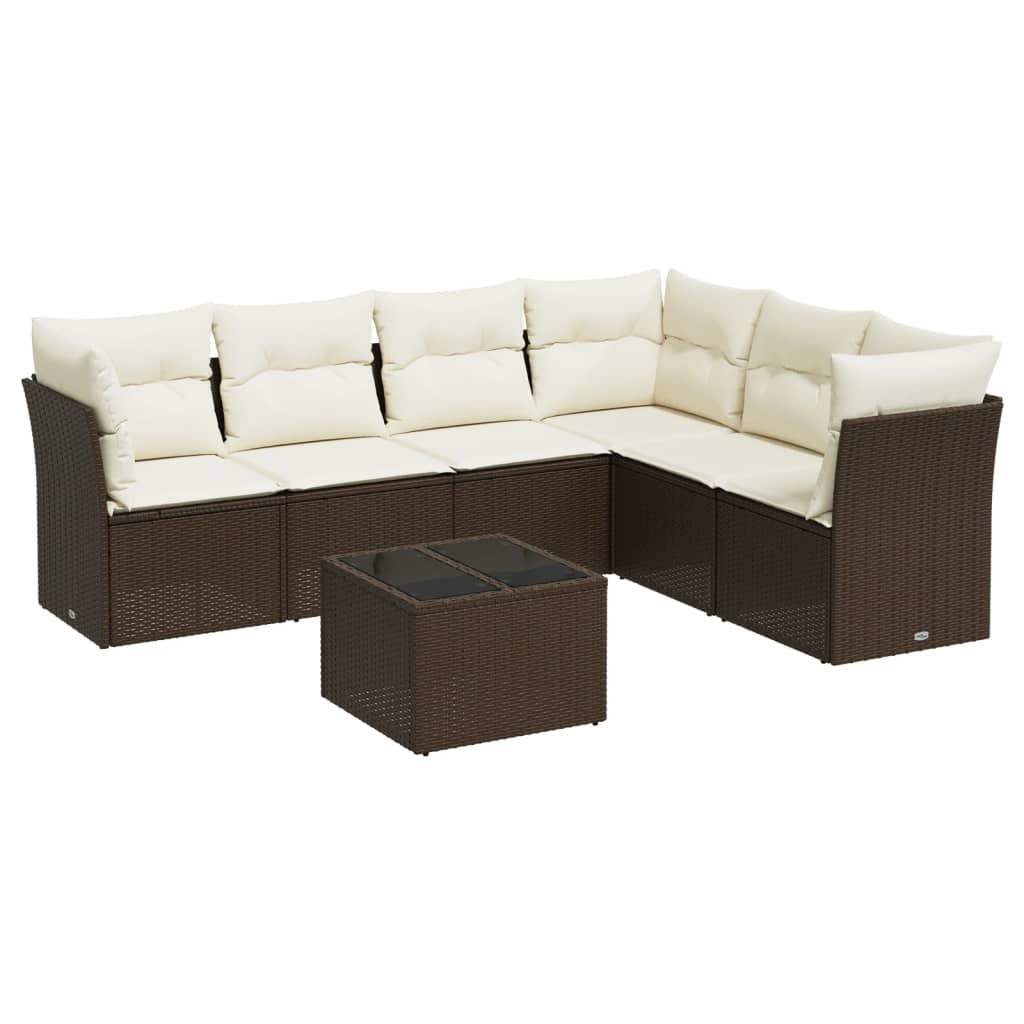 Set Divani da Giardino 7 pz con Cuscini Marrone in Polyrattan - homemem39