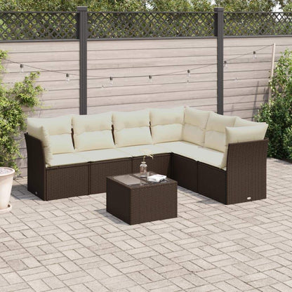 Set Divani da Giardino 7 pz con Cuscini Marrone in Polyrattan - homemem39
