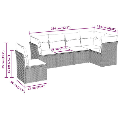 Set Divano da Giardino 6 pz con Cuscini Nero in Polyrattan
