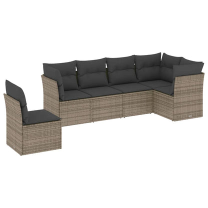 Set Divano da Giardino 6 pz con Cuscini Grigio in Polyrattan