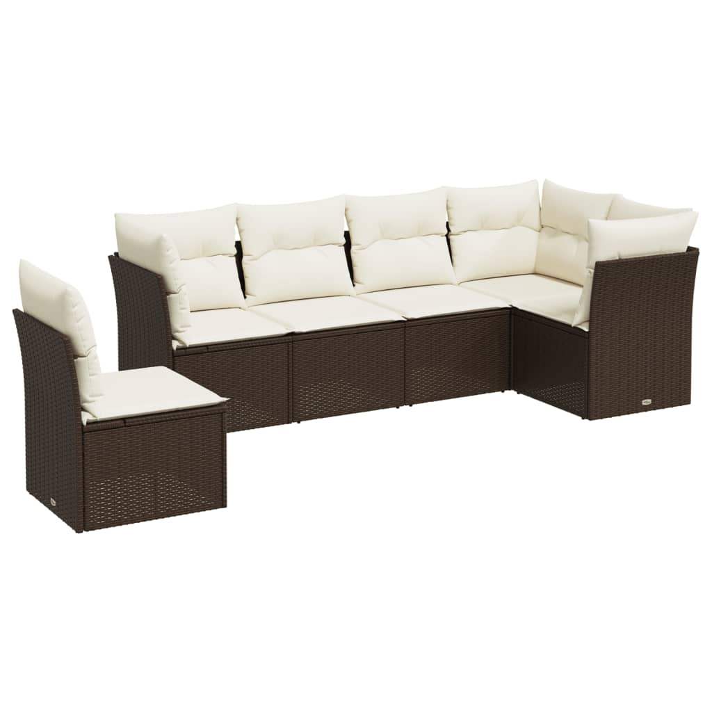 Set Divano da Giardino 6 pz con Cuscini Marrone in Polyrattan - homemem39