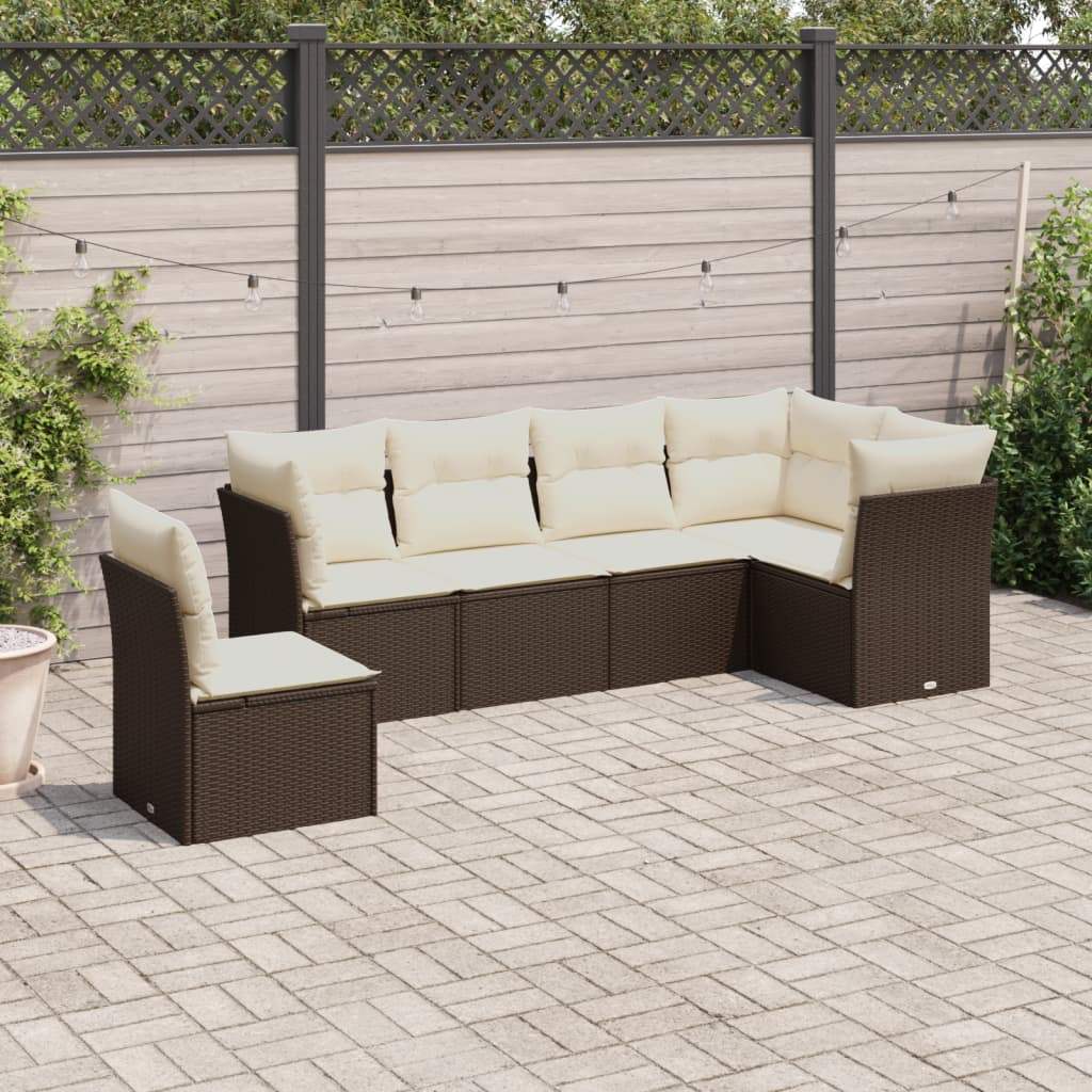 Set Divano da Giardino 6 pz con Cuscini Marrone in Polyrattan - homemem39