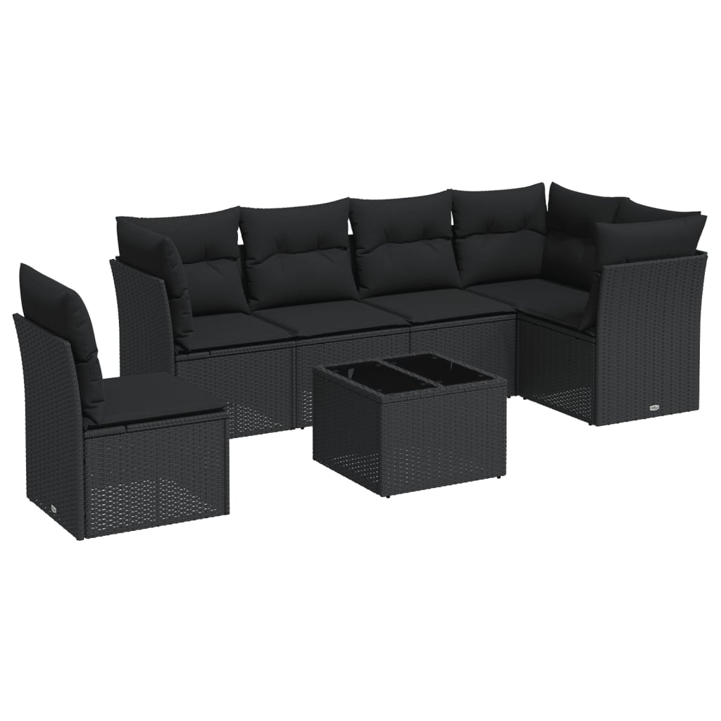 Set Divani da Giardino con Cuscini 7pz Nero Polyrattan