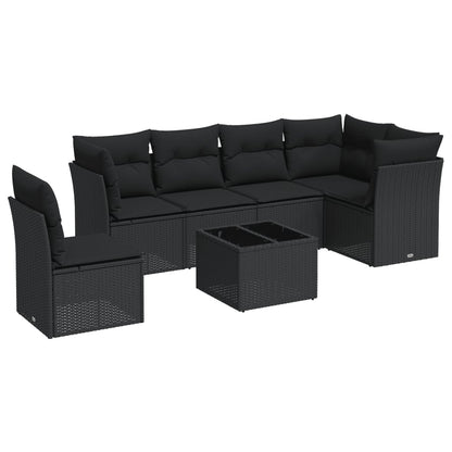 Set Divani da Giardino con Cuscini 7pz Nero Polyrattan