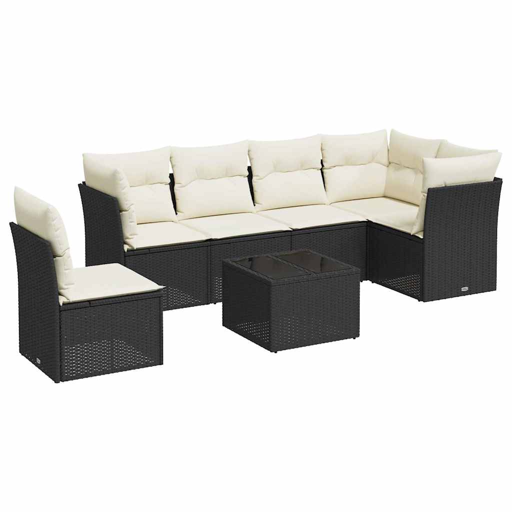 Set Divani da Giardino con Cuscini 7pz Nero Polyrattan