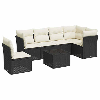 Set Divani da Giardino con Cuscini 7pz Nero Polyrattan