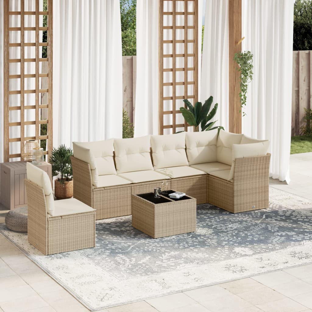 Set Divani da Giardino 7 pz con Cuscini Beige in Polyrattan | homemem39