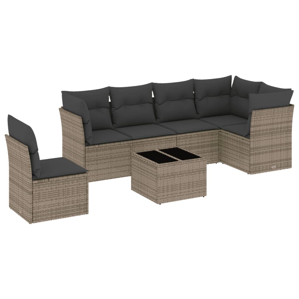 Set Divani da Giardino 7 pz con Cuscini Grigio in Polyrattan