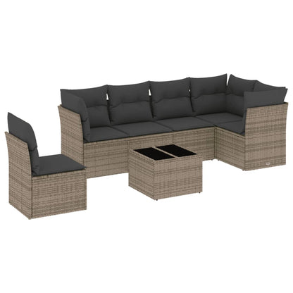 Set Divani da Giardino 7 pz con Cuscini Grigio in Polyrattan