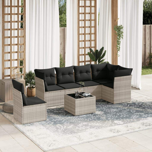 Set Divani da Giardino 7pz con Cuscini Grigio Chiaro Polyrattan - homemem39