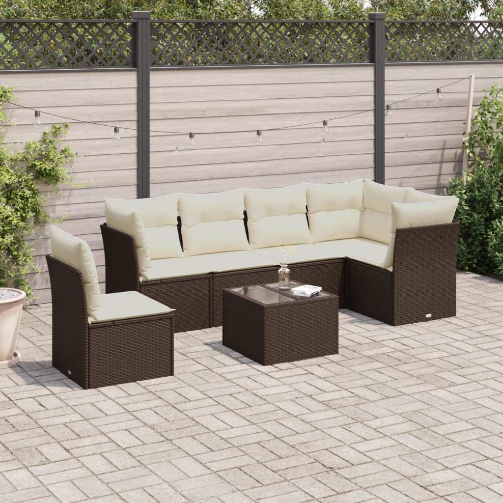 Set Divani da Giardino 7 pz con Cuscini Marrone in Polyrattan - homemem39