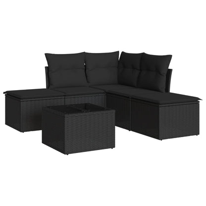 Set Divano da Giardino 6 pz con Cuscini Nero in Polyrattan
