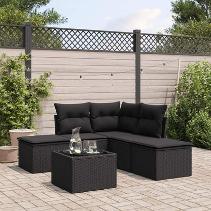 Set Divano da Giardino 6 pz con Cuscini Nero in Polyrattan - homemem39