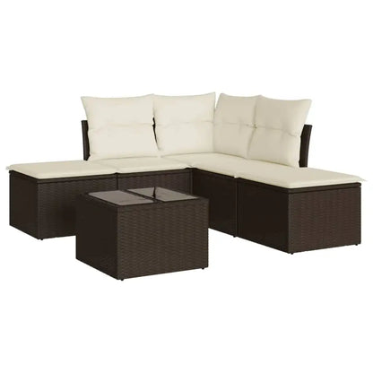 Set Divano da Giardino 6 pz con Cuscini Marrone in Polyrattan - homemem39