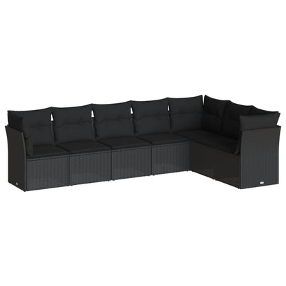 Set Divani da Giardino con Cuscini 7pz Nero Polyrattan | homemem39