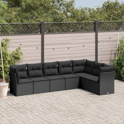 Set Divani da Giardino con Cuscini 7pz Nero Polyrattan | homemem39