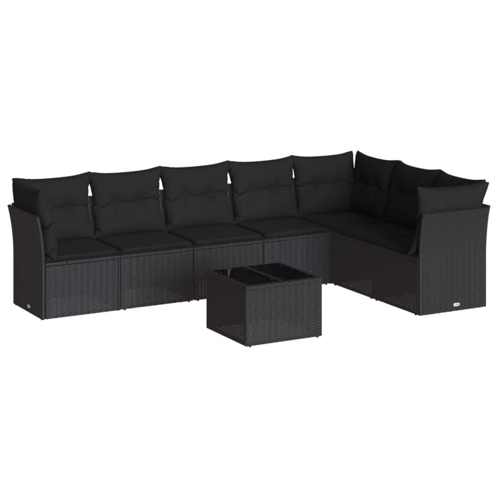 Set Divani da Giardino con Cuscini 8 pz Nero in Polyrattan