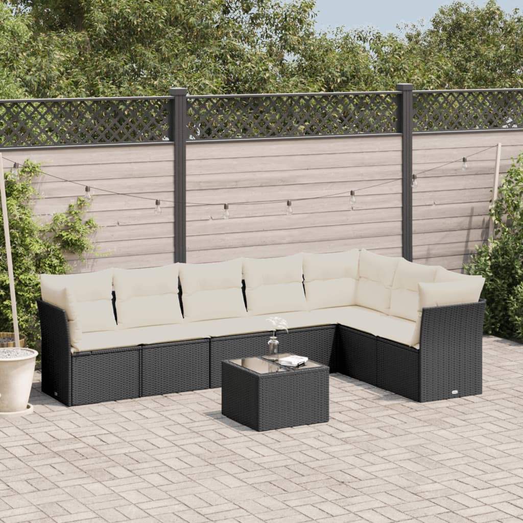 Set Divani da Giardino con Cuscini 8 pz Nero in Polyrattan - homemem39