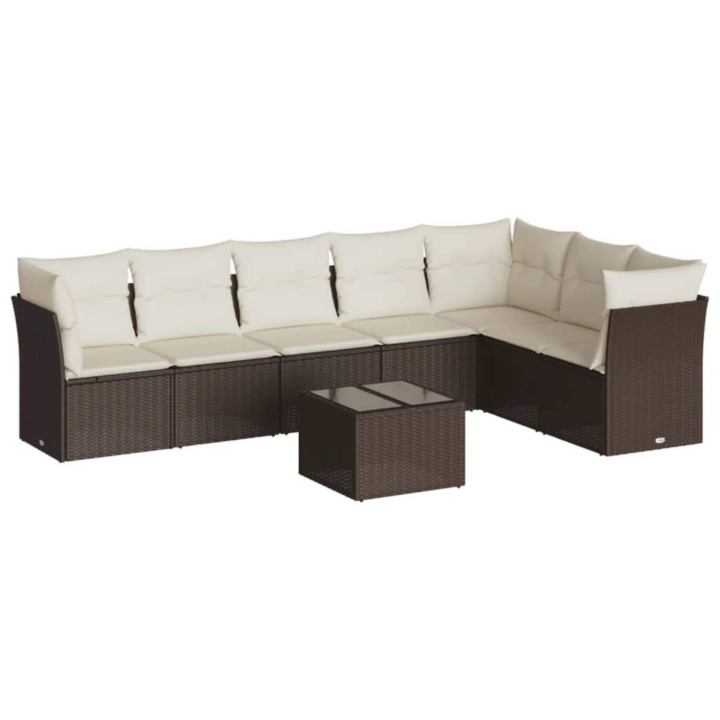 Set Divani da Giardino 8 pz con Cuscini Marrone in Polyrattan - homemem39