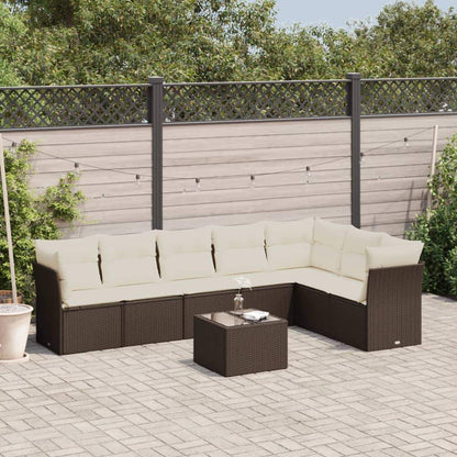 Set Divani da Giardino 8 pz con Cuscini Marrone in Polyrattan - homemem39