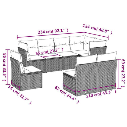 Set Divani da Giardino con Cuscini 8 pz Nero in Polyrattan