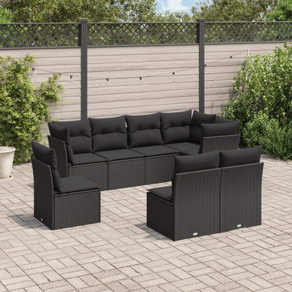 Set Divani da Giardino con Cuscini 8 pz Nero in Polyrattan - homemem39
