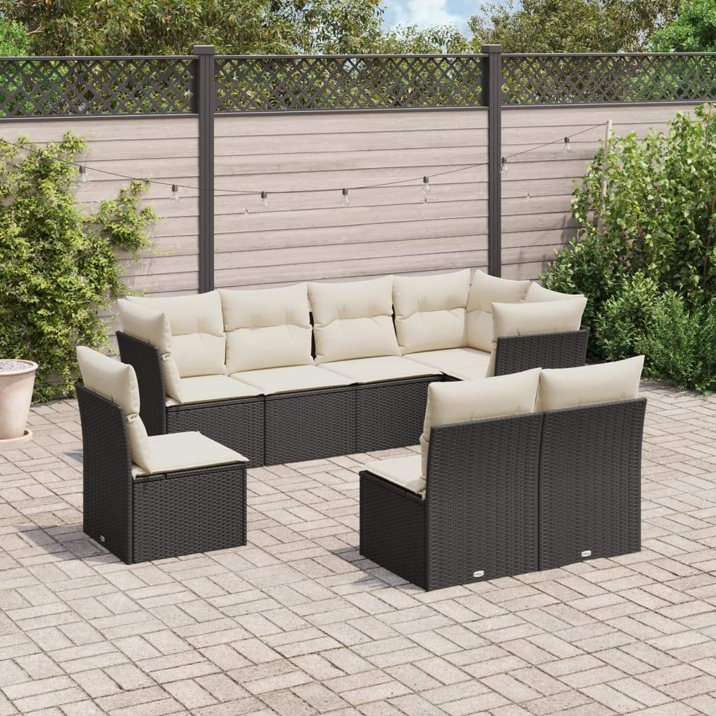 Set Divani da Giardino con Cuscini 8 pz Nero in Polyrattan - homemem39