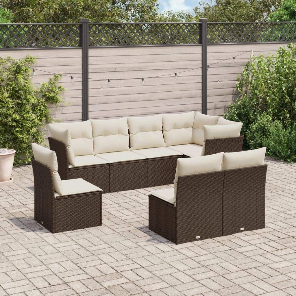 Set Divani da Giardino 8 pz con Cuscini Marrone in Polyrattan - homemem39