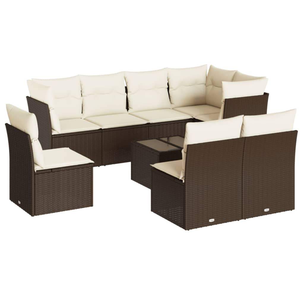 Set Divani da Giardino 9pz con Cuscini Marrone in Polyrattan - homemem39