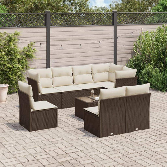 Set Divani da Giardino 9pz con Cuscini Marrone in Polyrattan - homemem39