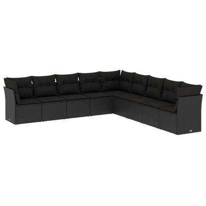 Set Divani da Giardino 9 pz con Cuscini Nero in Polyrattan | homemem39