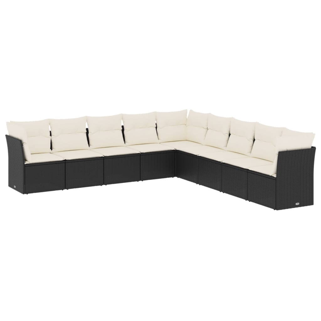 Set Divani da Giardino 9 pz con Cuscini Nero in Polyrattan | homemem39