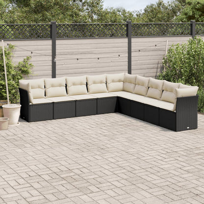 Set Divani da Giardino 9 pz con Cuscini Nero in Polyrattan | homemem39