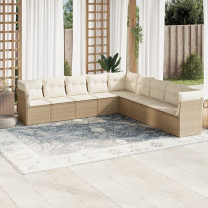 Set Divano da Giardino 9 pz con Cuscini Beige in Polyrattan