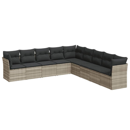 Set Divano da Giardino 9pz con Cuscini Grigio Chiaro Polyrattan
