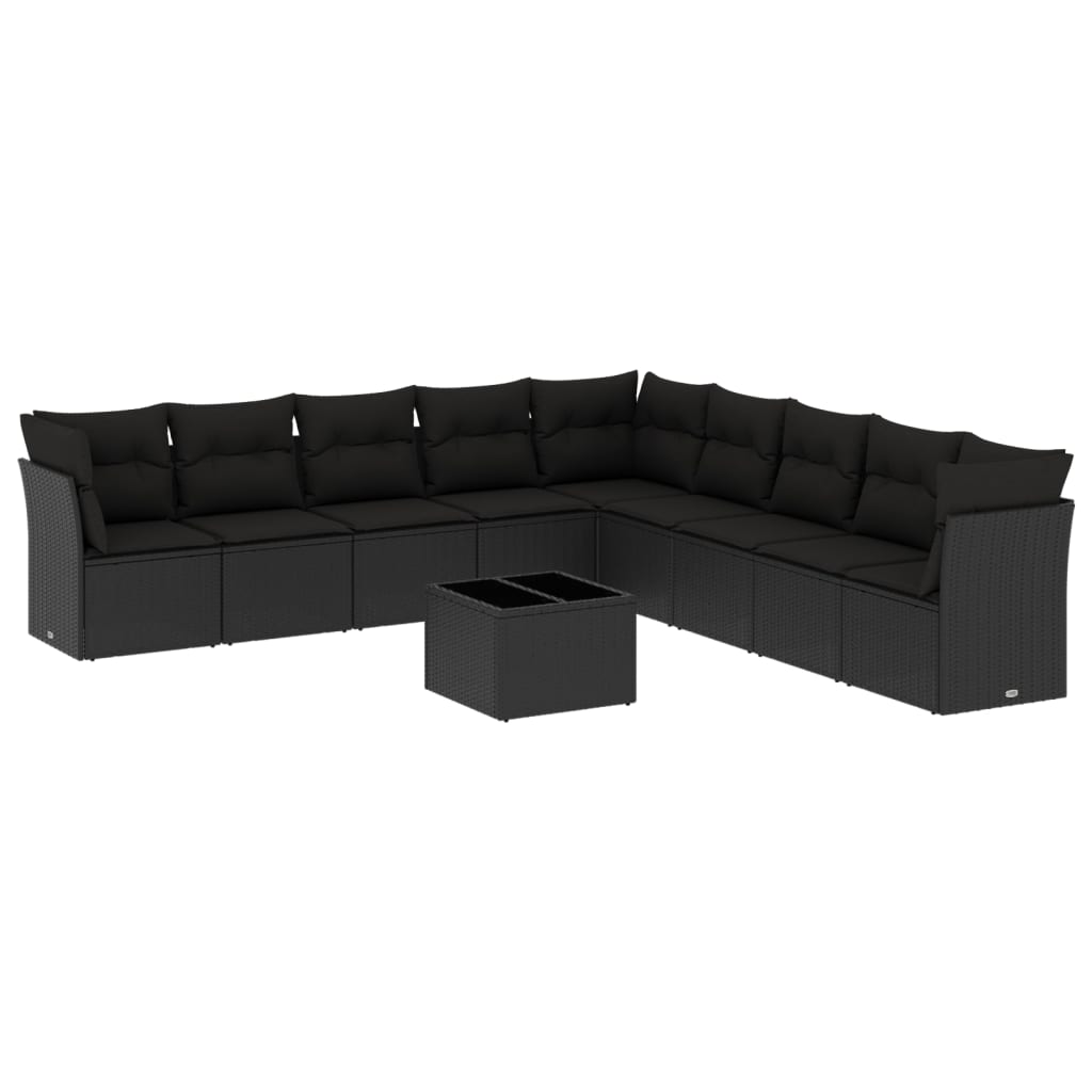 Set Divani da Giardino 10pz con Cuscini in Polyrattan Nero