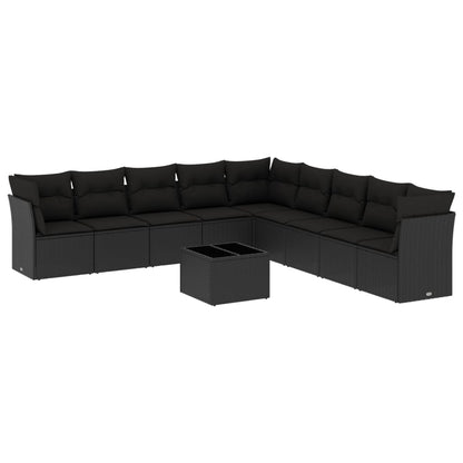 Set Divani da Giardino 10pz con Cuscini in Polyrattan Nero