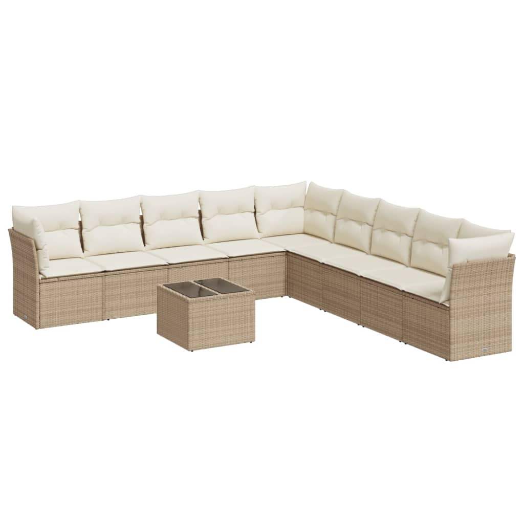 Set Divano da Giardino 10 pz con Cuscini Beige in Polyrattan - homemem39