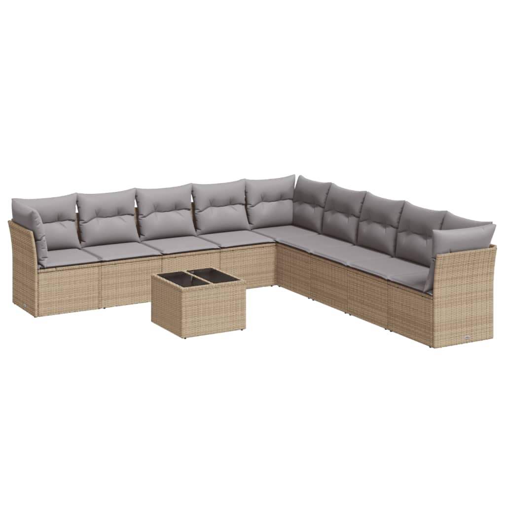 Set Divano da Giardino 10 pz con Cuscini Beige in Polyrattan - homemem39